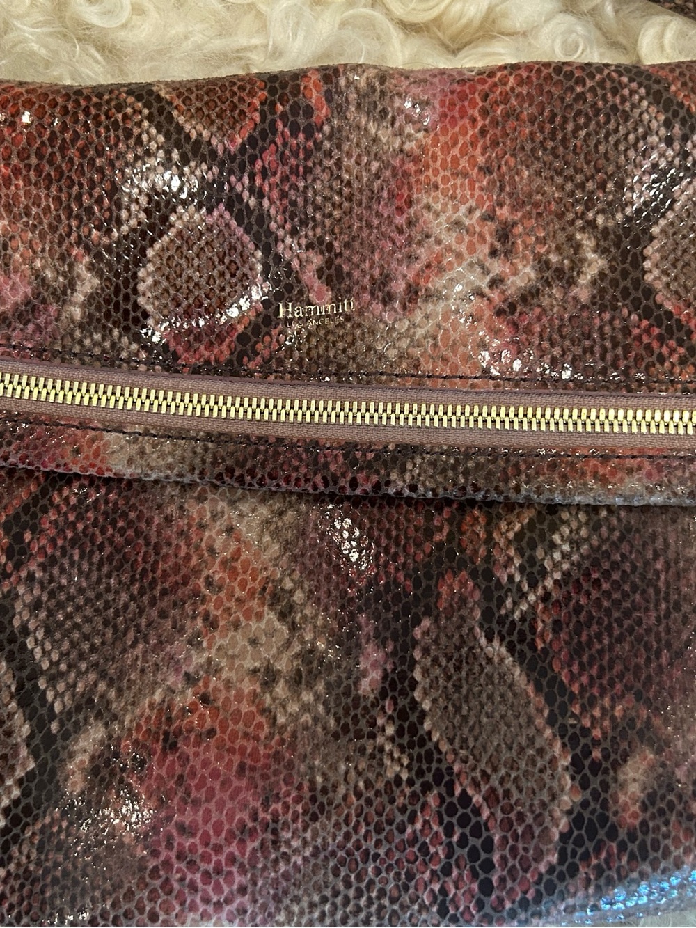 Limited edition Hammitt Snake Print Leather crossbody purse in Brown/Red - Picture 7 of 8